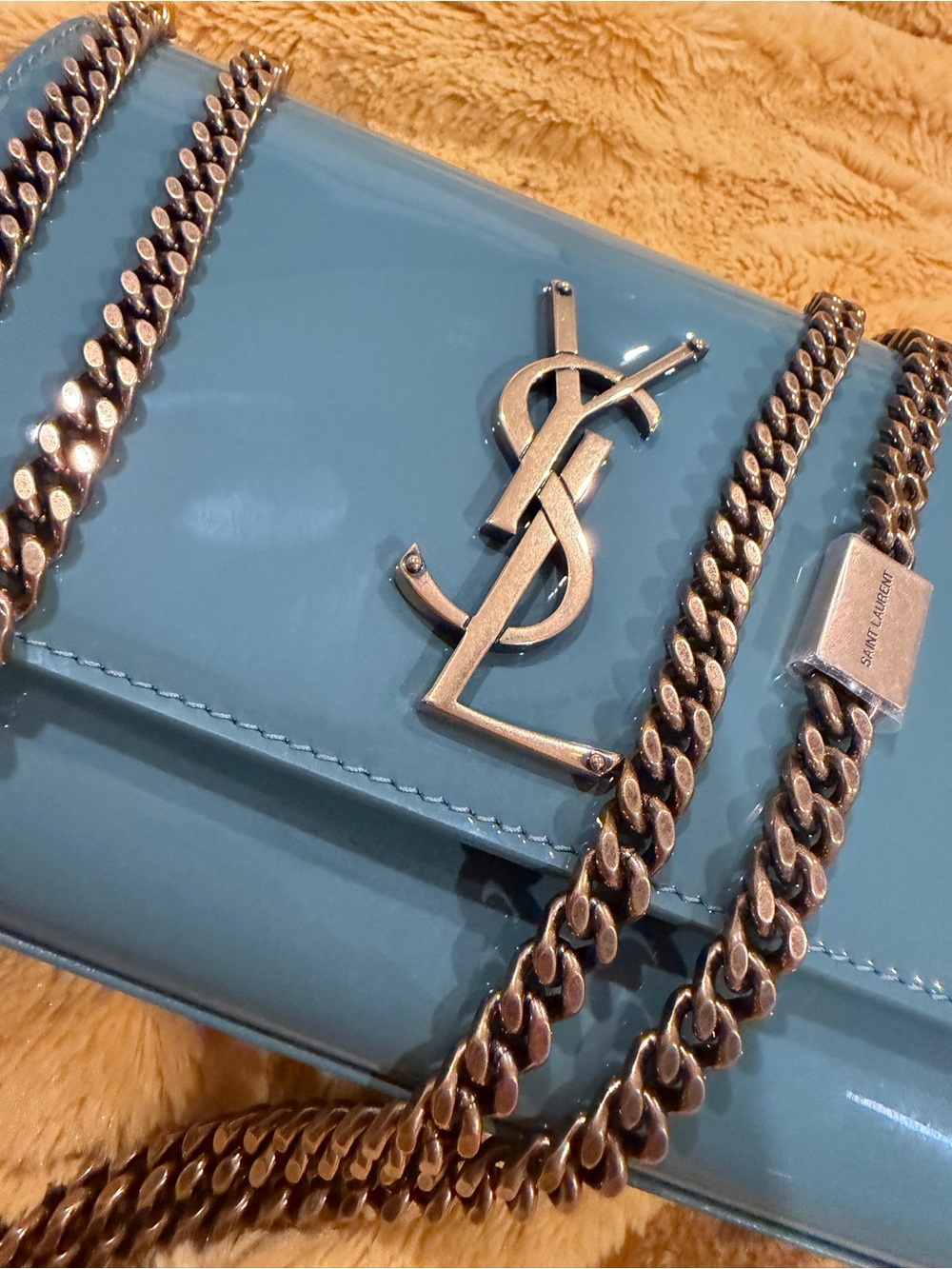 RARE COLOR💎Saint Laurent Kate Patent Leather Crossbody Bag Vintage Sage YSL Kate - Picture 5 of 16